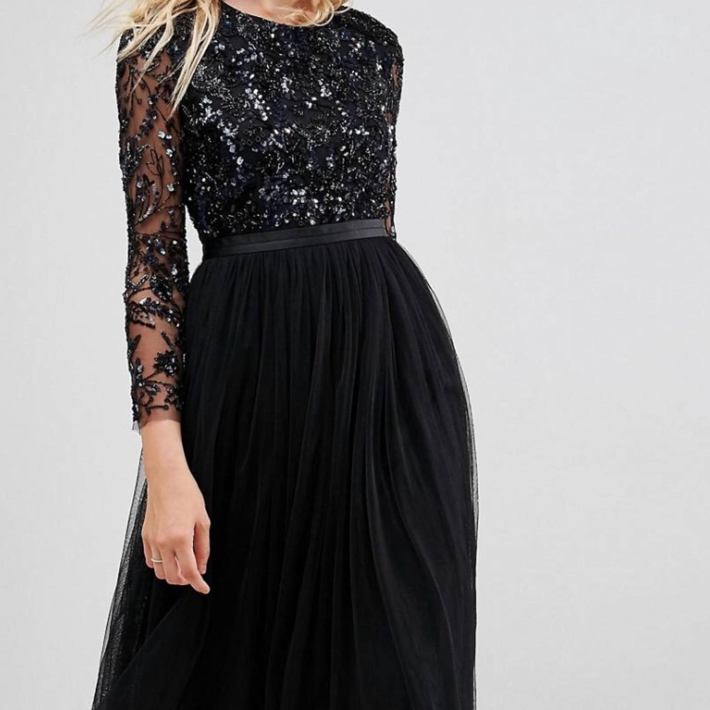 Needle&thread embellished midi dress w/ sleeves